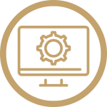 Icon featuring a computer monitor with a gear graphic inside.