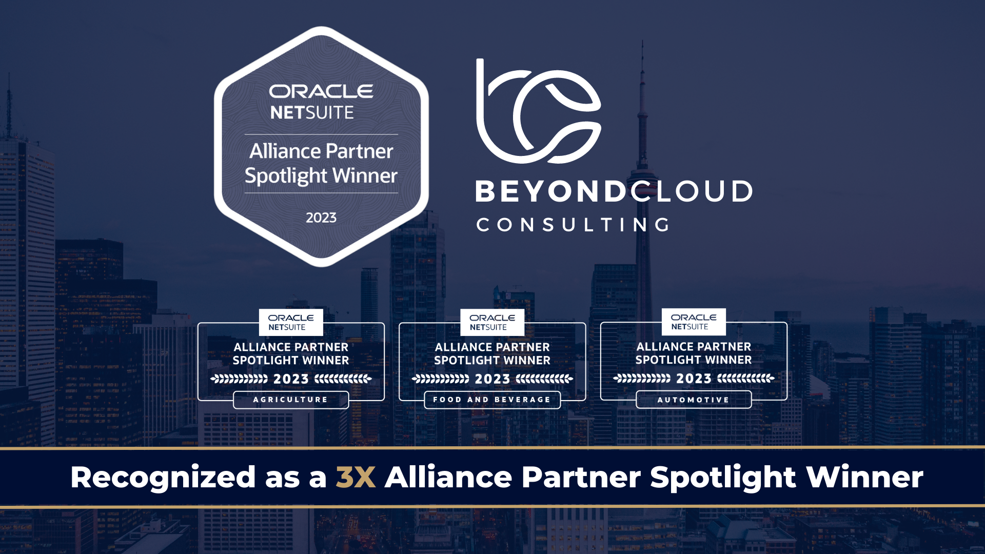 Beyond Cloud COnsulting Recognized as a 3X NetSuite Alliance Spotlight Partner Award Winner