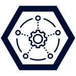 A gear surrounded by several connected circles.