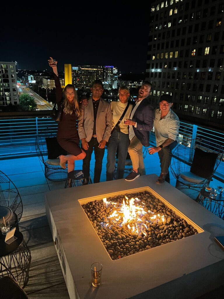 Our team's Manoj and Patricia at a rooftop function in Austin.