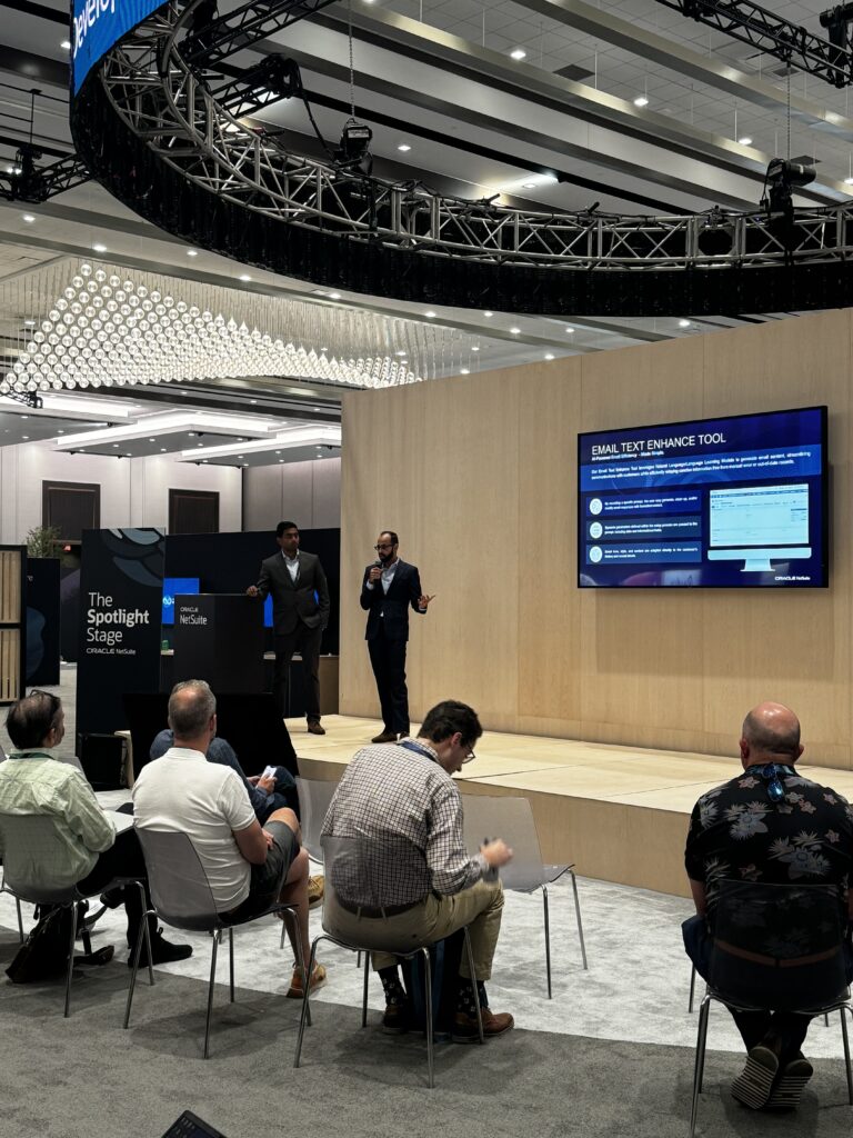 Our team presenting the AI Tools for NetSuite at Suiteworld.