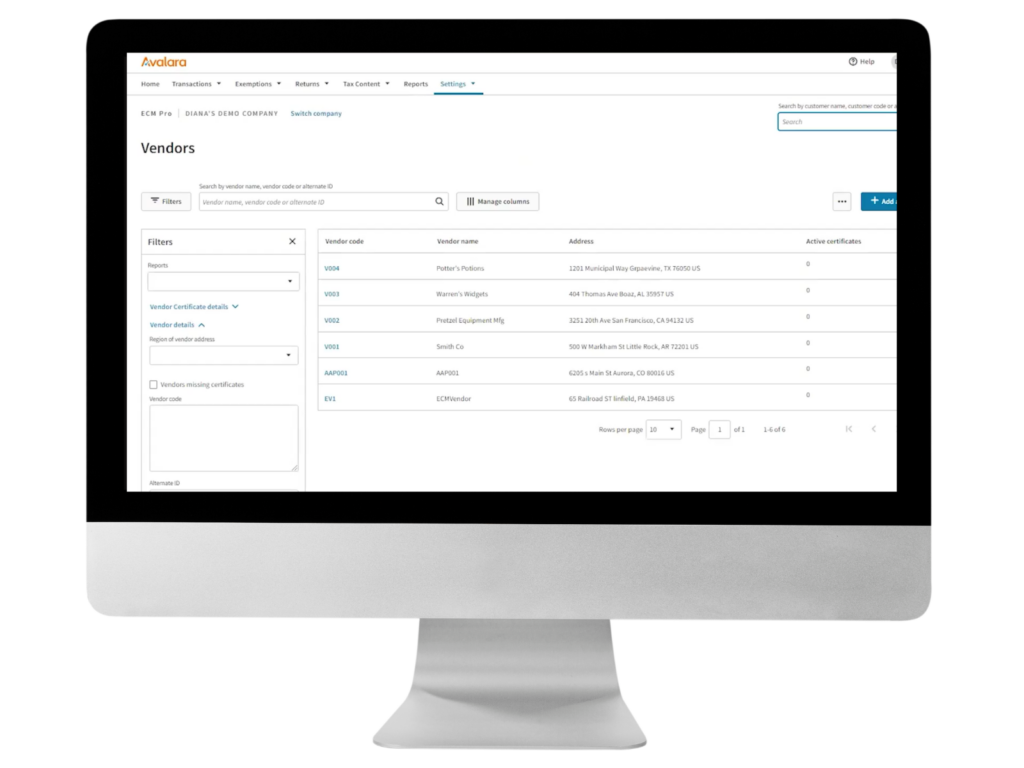 A monitor showing the Avalara interface.