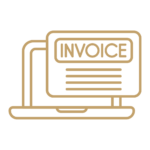 A computer with an invoice document overlaid on top.