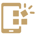 A mobile phone with an app logo.