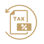 A tax document with a percentage icon and a round arrow.