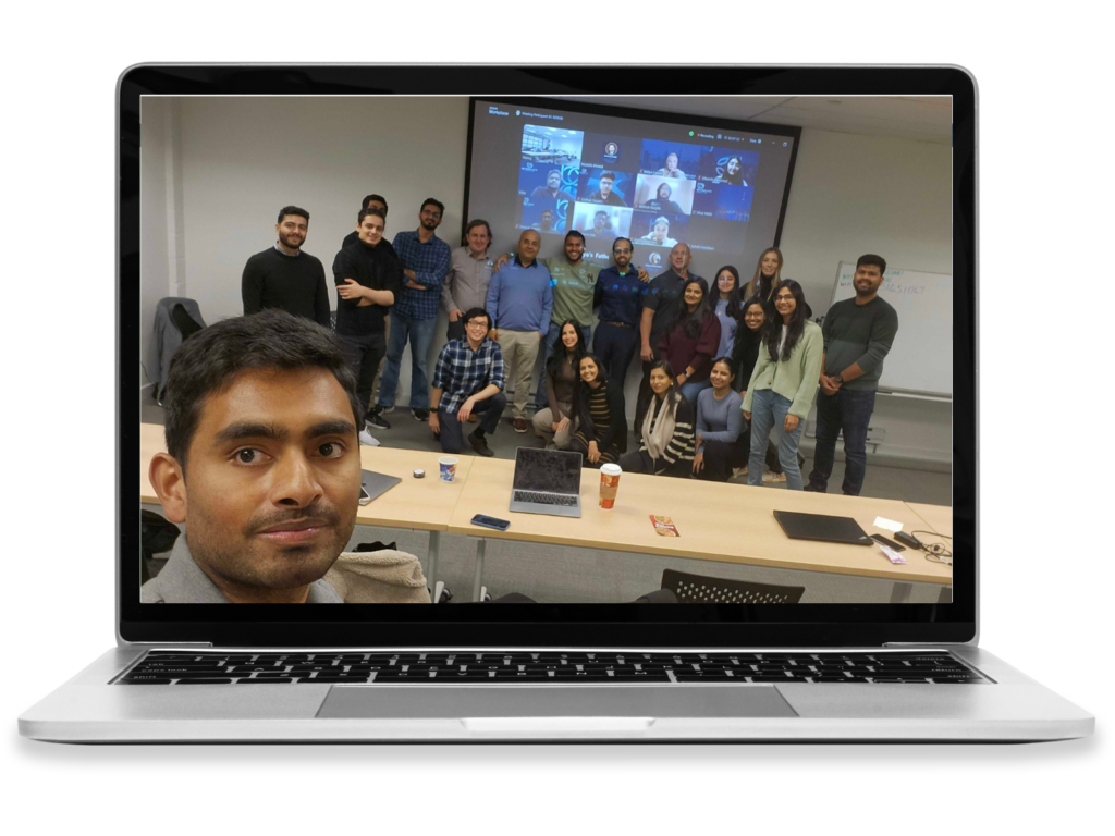 A laptop containing an image of our team - both virtual and in-person.