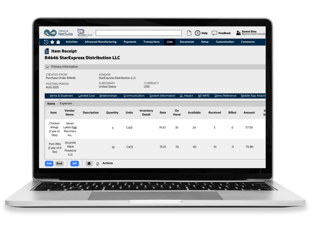 A laptop showing our Catch Weight solution.