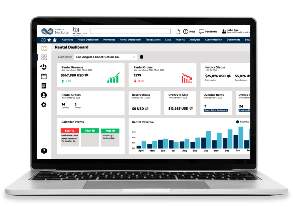 A laptop showing our Rental Management solution.