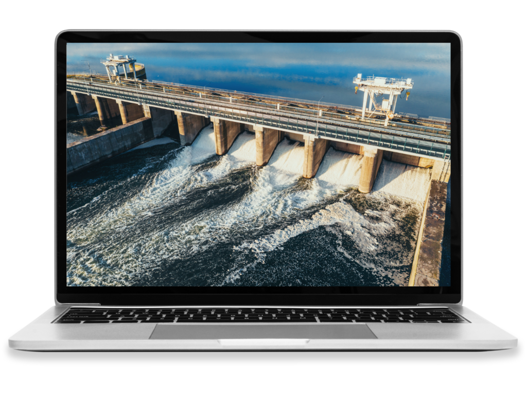 A laptop depicting a Hydropower dam.