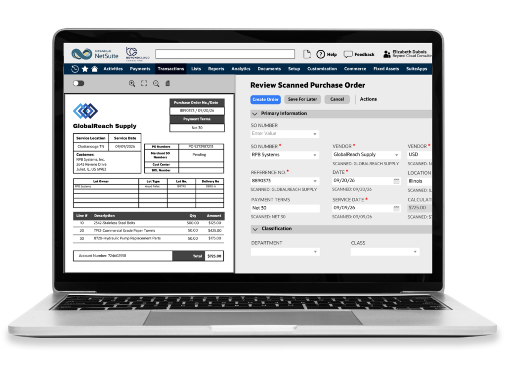 A laptop that shows the Inbox2Order interface.