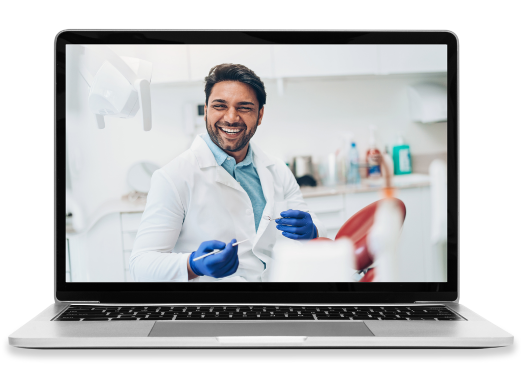 A laptop depicting a dentist.
