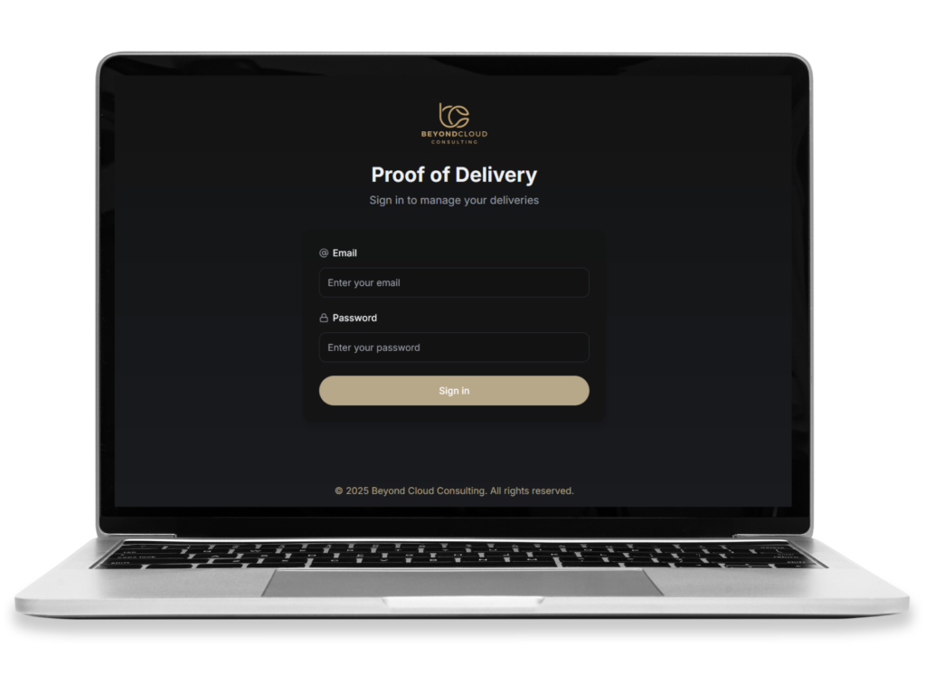 A laptop showing our Proof of Delivery solution.