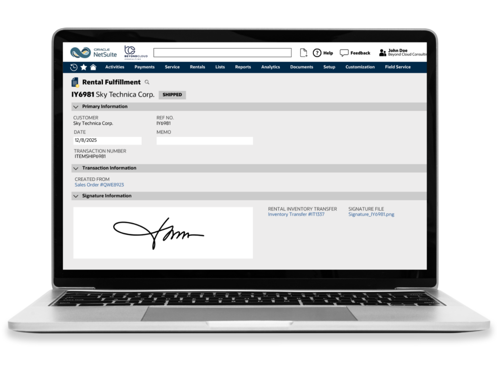 A laptop showing our Signature Capture solution.