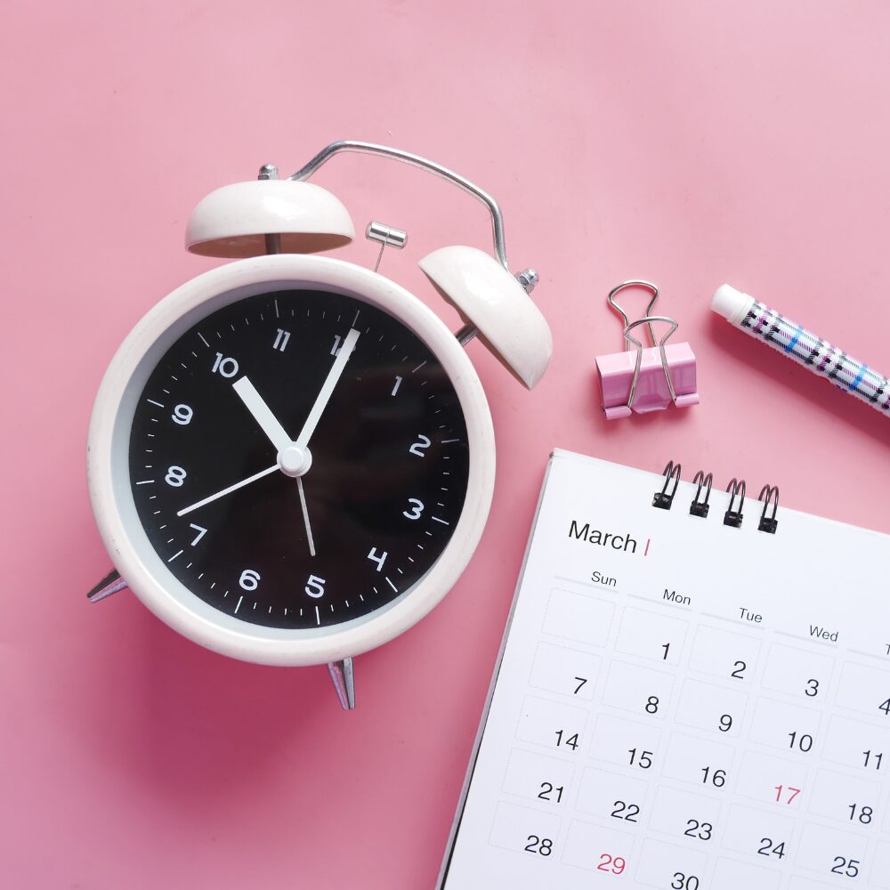 An alarm clock and calendar.
