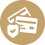 Two credit cards icon in gold.