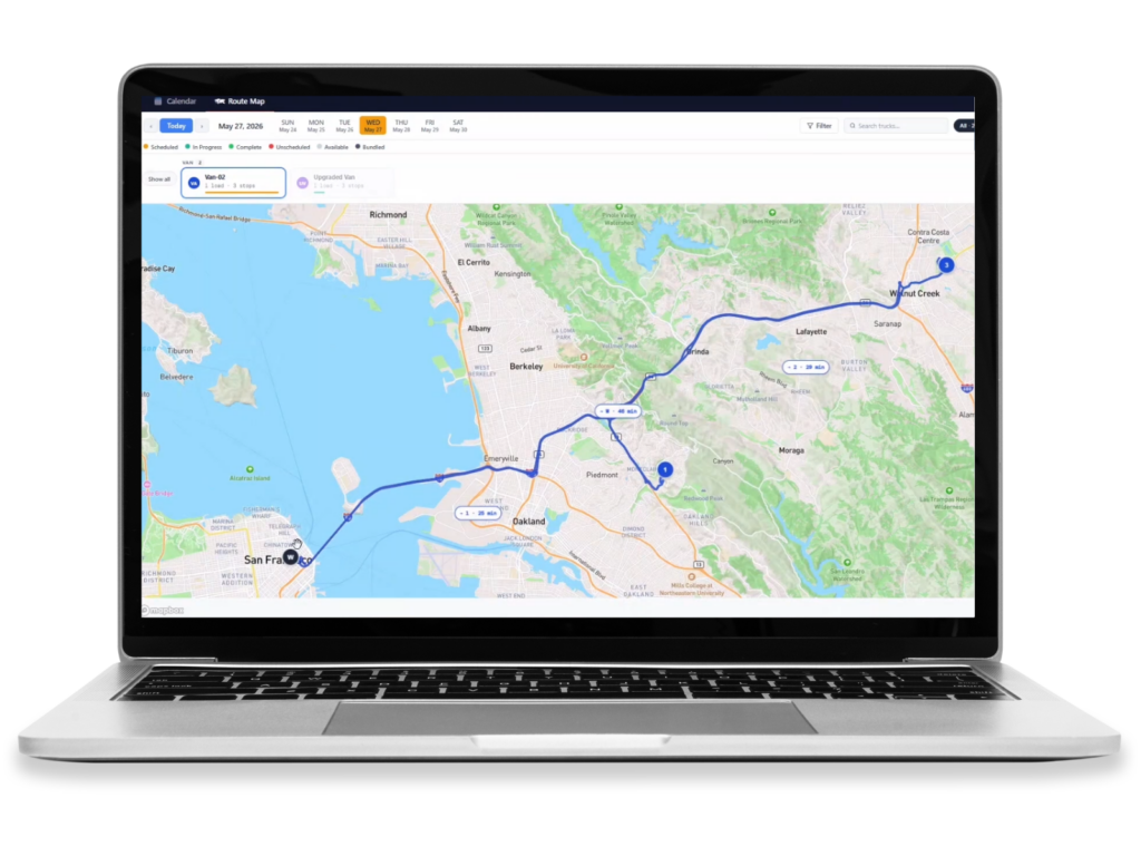 A laptop showing a map displayed on our FMS solution.