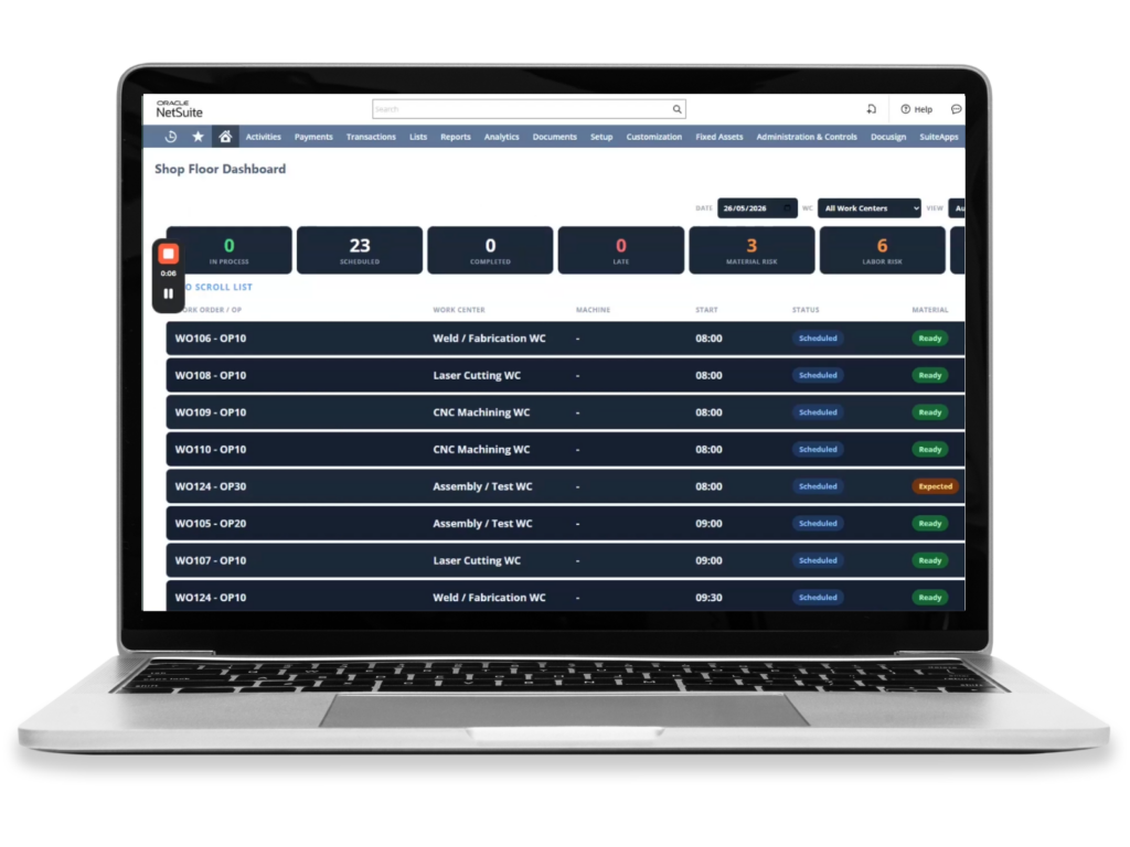 A laptop showing our Production Scheduler.